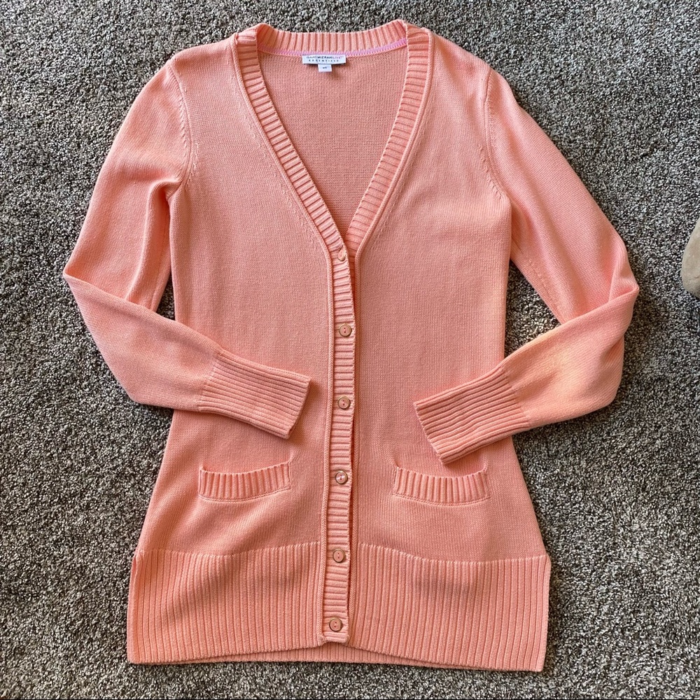 ISAAC MIZRAHI essential knit button up long cardigan in peach pink XS